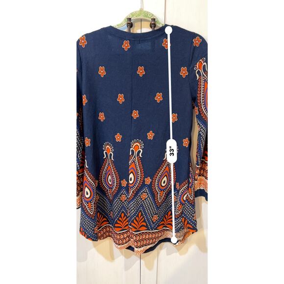 R & B Collection Women’s Tunic Top Large Orange Paisley Long Sleeve Soft Pockets - Picture 7 of 7